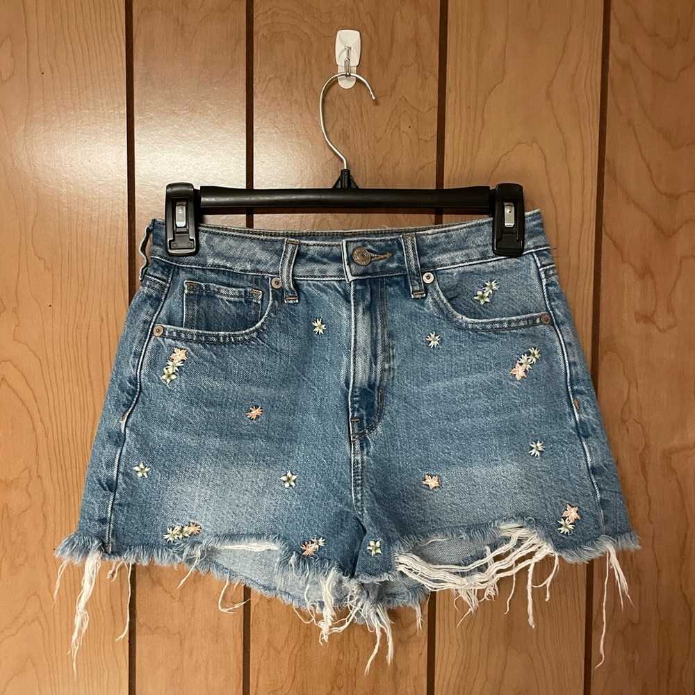 Embroidered Denim Shorts